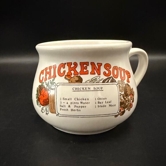 Vintage Chicken Soup Recipe Tabletops Unlimited Ceramic Soup Mug Bowl - Picture 1 of 9